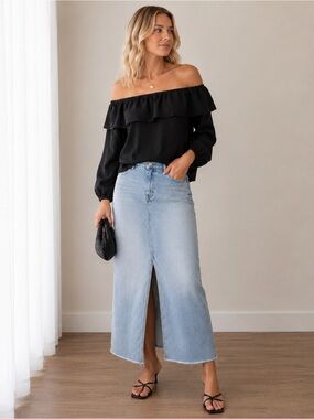 ARITZIA Wilfred Morel Off Shoulder Ruffle Blouse Black Small